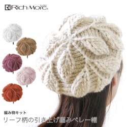 編み物 キット 毛糸 / Rich More(リッチモア) アルパカレジェーロで編むリーフ柄の引き上げ編みベレー帽キット