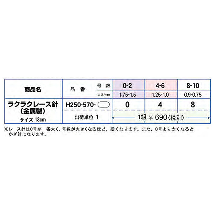 Hamanaka(ハマナカ) アミアミ ラクラクレース針 (金属製) 0-2号～8-10 